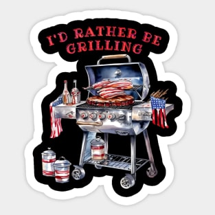 I'd Rather Be Grilling, Watercolor Design BBQ Party Sticker